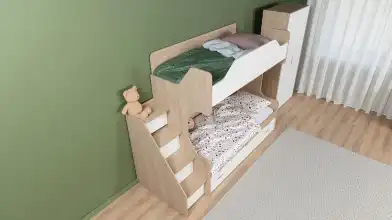 Кровать двухъярусная Luna, цвет Дуб Медовый + Белый Премиум фото - 7 - превью