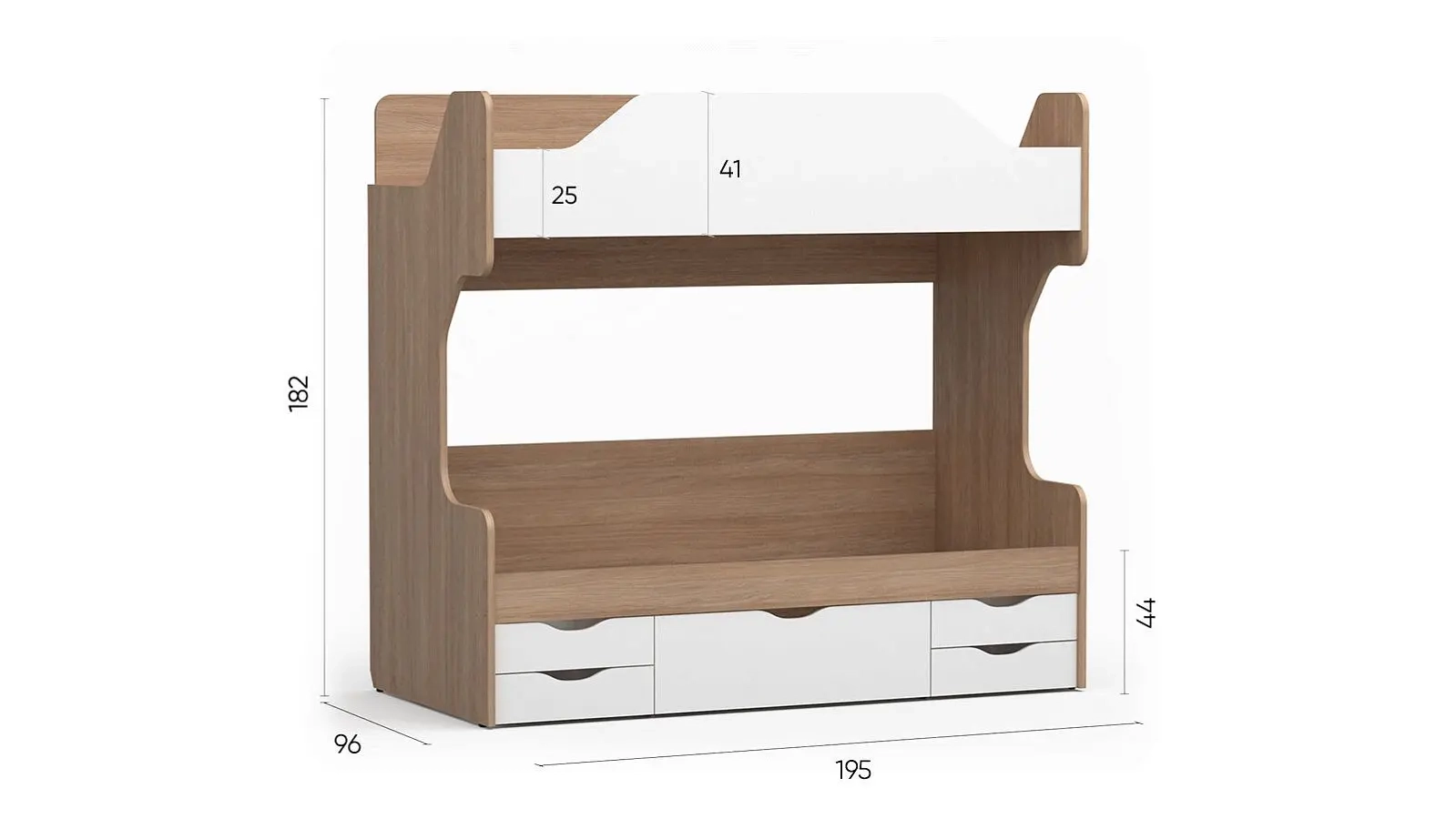 Кровать двухъярусная Luna, цвет Дуб Медовый + Белый Премиум фото - 4 - большое изображение